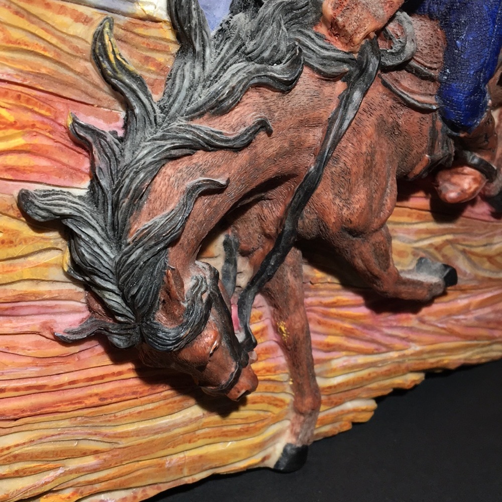 Cowboy Riding Bucking Bronco 3D Plaque - Picture 4 of 9